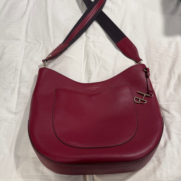 HENRI BENDEL W57TH Large Hobo Striped Guitar Strap Crossbody in Burgundy - Picture 10 of 11